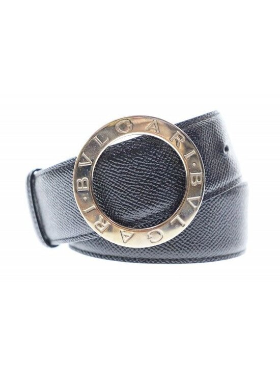 Bvlgari Leather Round Logo Buckle Silver Belt Black main image 7